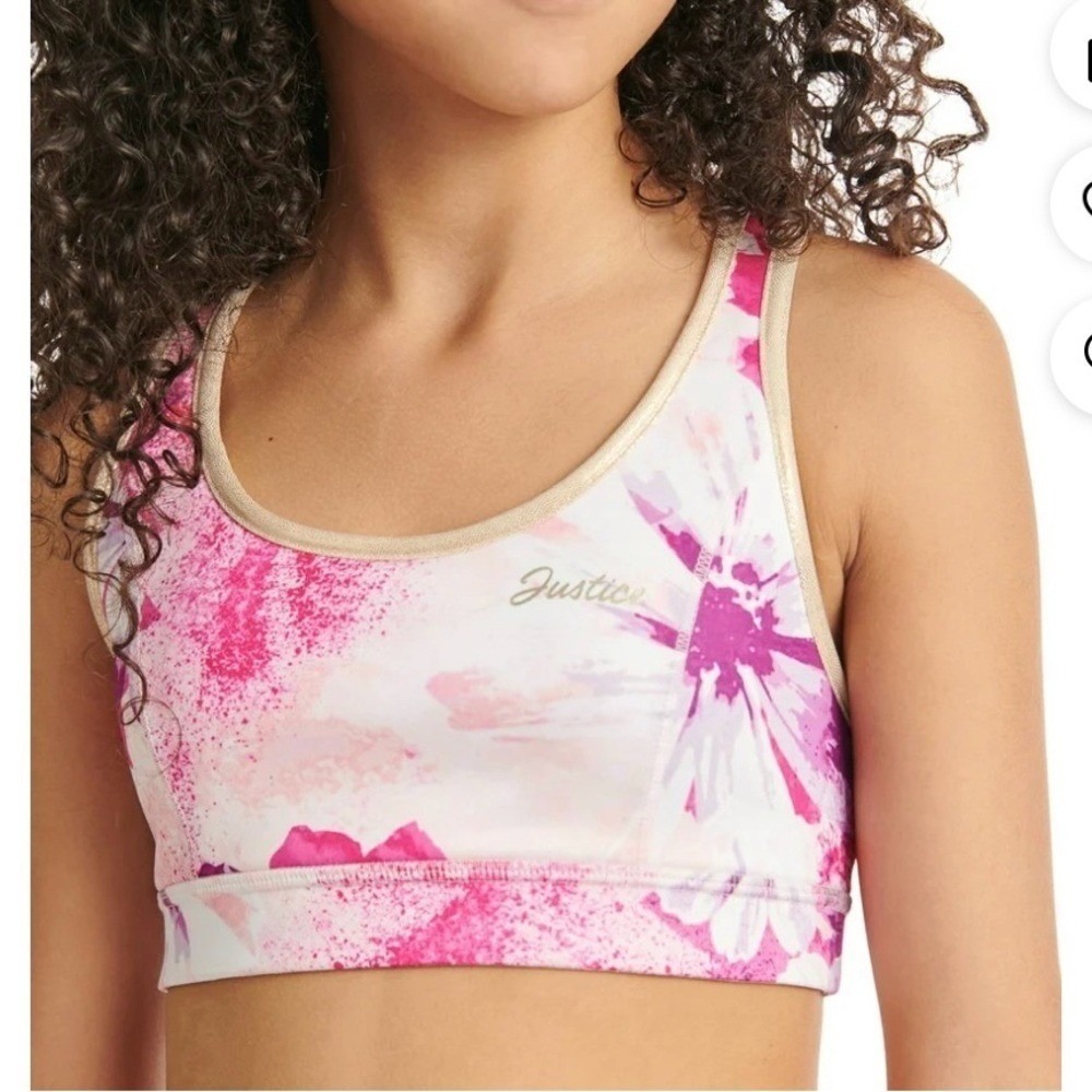 JUSTICE. NWT. Girls. Reversible Sports Bra. Pink & White w/gold trim. XL.